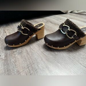 Maje clogs 8.5 leather and wood